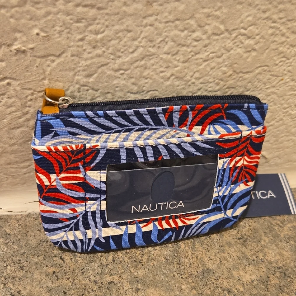 Nautica Blue and Red Leaf Print Pouch Brand New - Picture 2 of 3